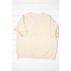 Ivory Fine Knit Short  Sleeve V-Neck Sweater M